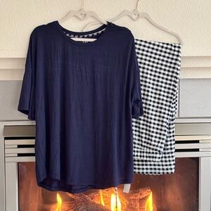 GAP NWT Navy Blue Relaxed Sleep Tee Navy & White Gingham Pajama Pant Set Size XL